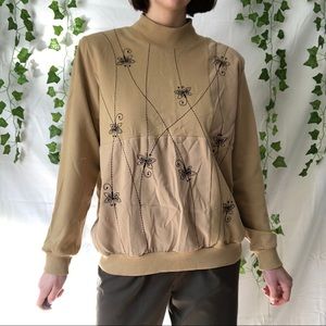 Vintage 80s patchwork butterfly cottagecore mock neck pullover sweatshirt